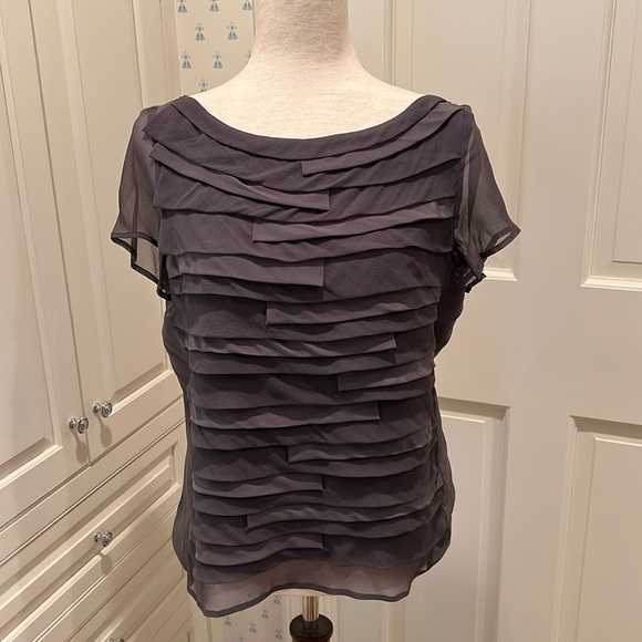 ZARA GRAY SILK CREPE LAYERED-FRONT BLOUSE - Picture 1 of 3